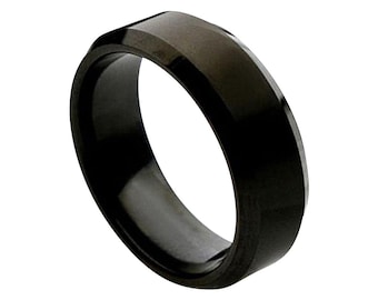 Mens Wedding Band Titanium Ring 8mm Engagement Satin Brushed Ring High Polished Beveled Edges Anniversary Rings For Men Black Wedding Ring