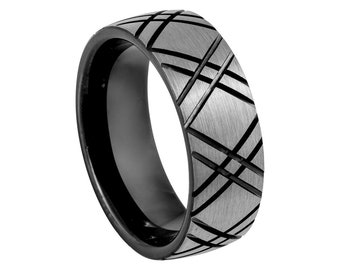 Brushed Black Tungsten Wedding Band - Domed 8mm Ring