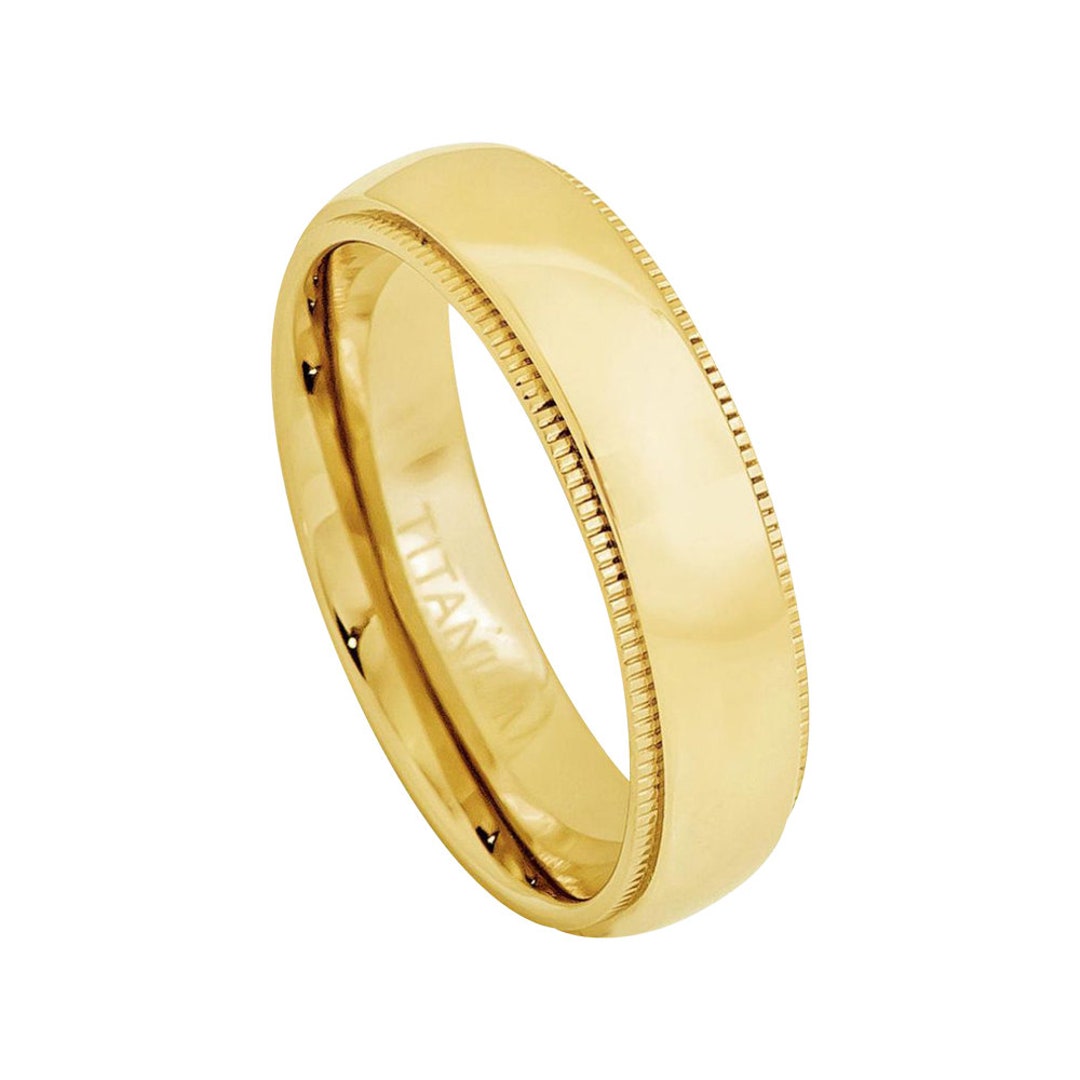 Mens Wedding Band Titanium Ring 5mm Ring Engagement Band 18k Gold ...