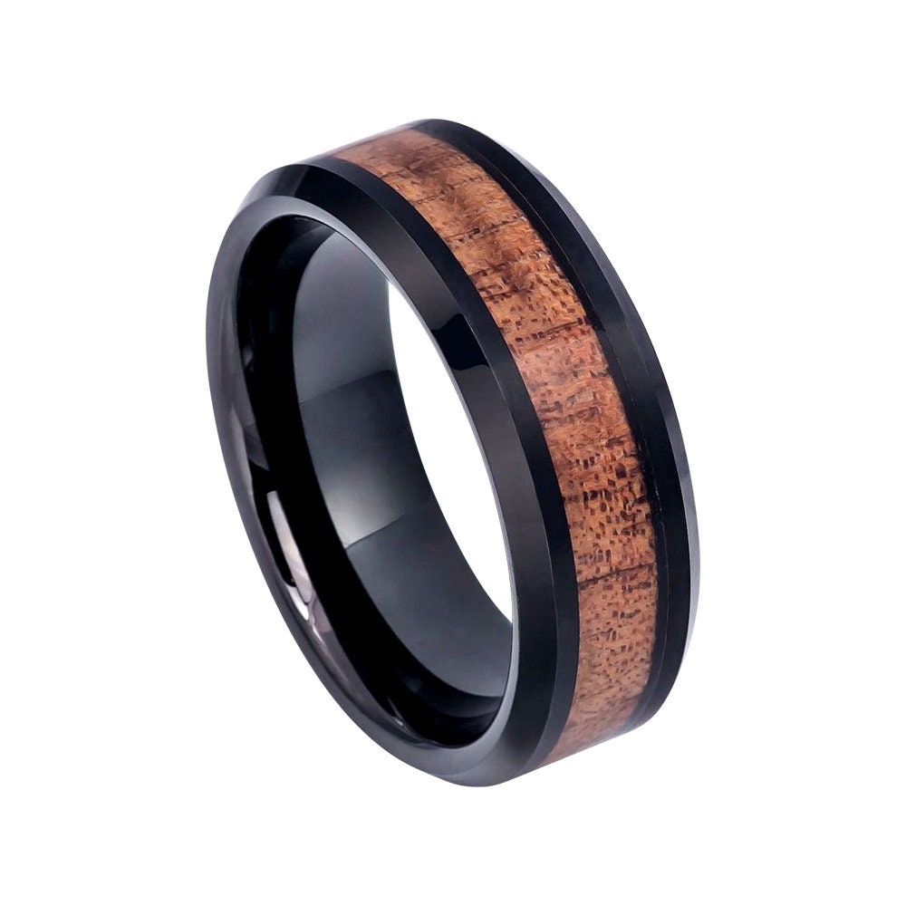 Koa Wood Ring Mens Wedding Band Tungsten Carbide 8mm | Etsy
