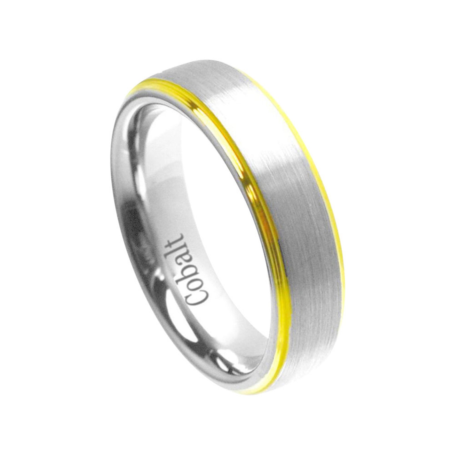 Mens Gold Wedding Band Cobalt Ring 6mm Engagement Band