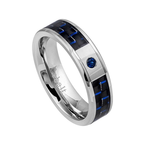 Alliance saphir bleu bague en fibre de carbone pour homme Alliance