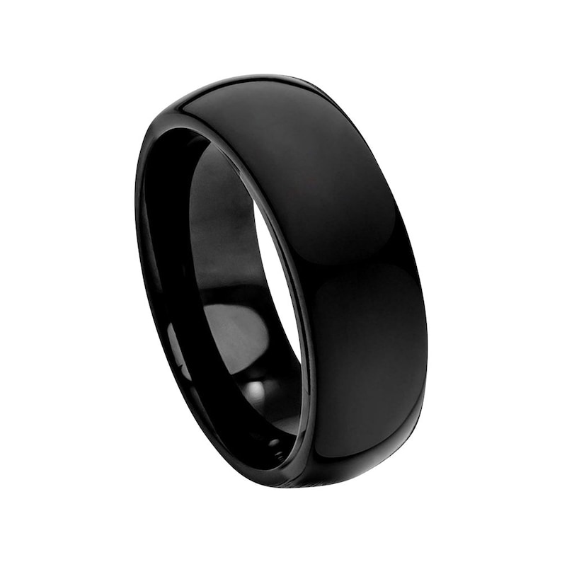Tungsten Wedding Band Black Ring Mens Wedding Band 8mm Engagement Ring High Polished Black Tungsten Carbide Domed Man Wedding Band Classic