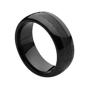 Black Ceramic Ring Mens Wedding Band 8mm Engagement Band Black Carbon Fiber Ring Man Anniversary Ring Domed Black Wedding Band