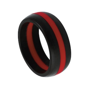 Silicone Ring Alternative Ring Outdoor Rugged Lifestyle Ring Black And Red Wedding Band For Men Red Center Classic Dome Ring Custom Unique
