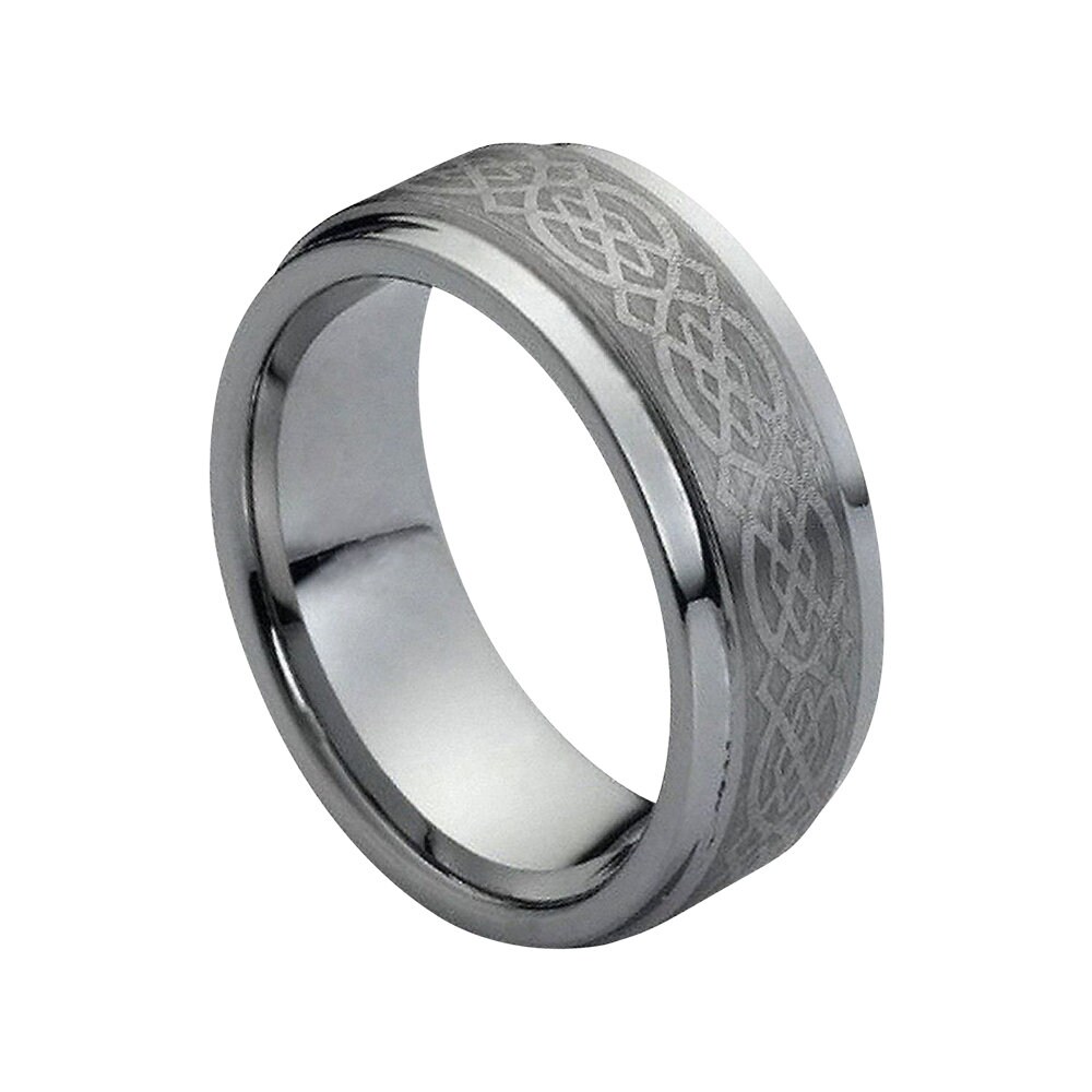 thumbnail image 2 of TungstenMasters 8mm/6mm Black Celtic Wedding Band Ring - Tungsten Carbide, Unisex 2 of 4