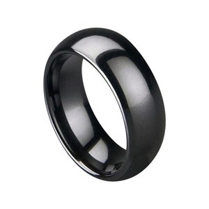 Black Ceramic Ring Mens Wedding Band 7mm Engagement Band High Polished Black Ring Man Anniversary Ring Domed Black Wedding Band
