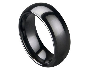 Black Ceramic Ring Mens Wedding Band 7mm Engagement Band High Polished Black Ring Man Anniversary Ring Domed Black Wedding Band