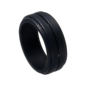 Silicone Ring Alternative Ring Outdoor Rugged Lifestyle Ring Black Wedding Band For Men Center Groove Stepped Edges Custom Unique Promise