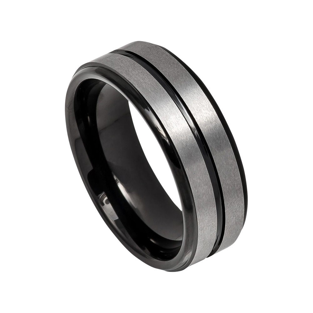 Silver and Black Ring Mens Wedding Band 8mm Engagement Band | Etsy