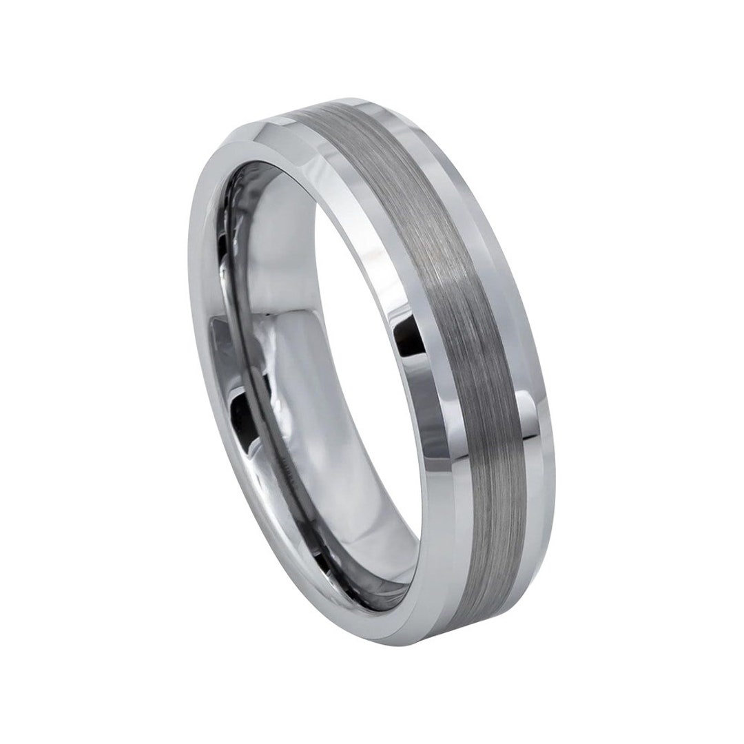 Tungsten Wedding Band Silver Ring Mens Wedding Band 6mm Engagement Ring ...