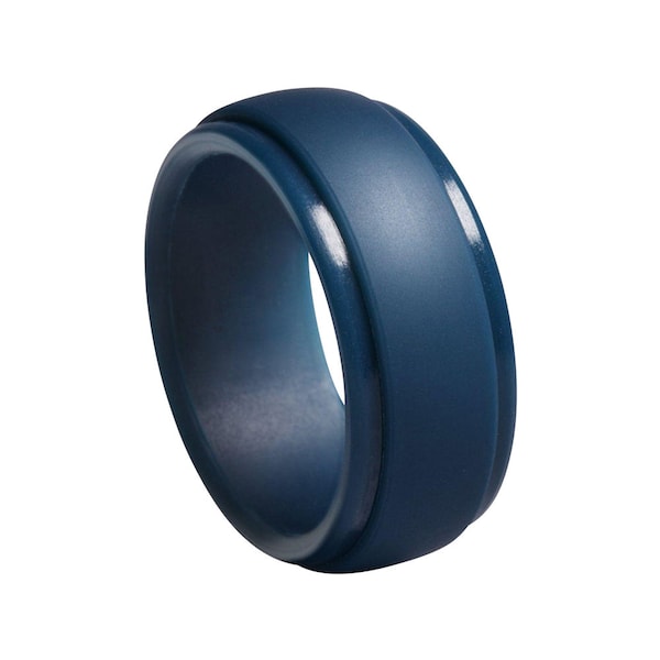 Silicone Ring Alternative Ring Outdoor Rugged Lifestyle Ring Blue Wedding Band For Mens Blue Ring Custom Unique Promise Ring Stepped Edges