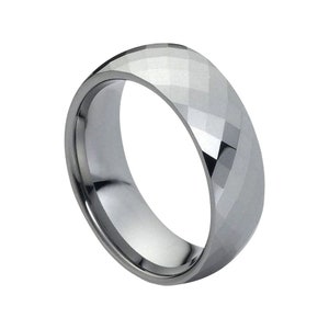 Tungsten Wedding Band Silver Ring Mens Wedding Band 8mm Engagement Ring High Polished Silver Tungsten Carbide Anniversary Faceted Ring