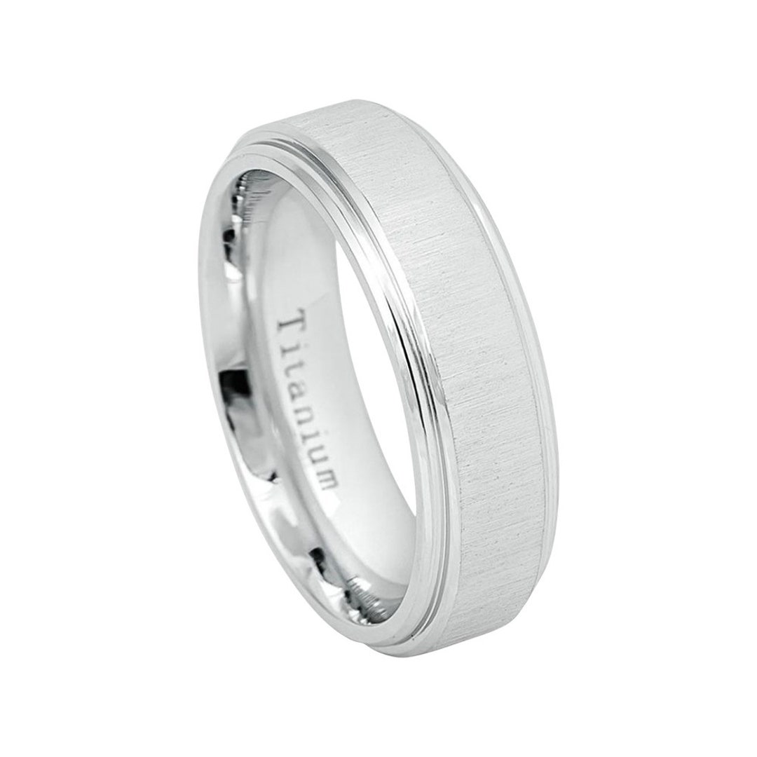 Mens Wedding Band Titanium Ring 7mm Engagement Band Satin Brushed Ring ...