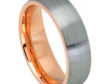 Sand Blasted Tungsten Carbide Ring: Rose Gold Wedding Band, 6mm