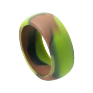 May include: A green, brown, and black camouflage silicone ring.