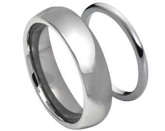 Tungsten Wedding Band Silver Rings 2mm And 6mm Mens Wedding Band Matching Set Womens Wedding Band His And Hers Rings Unisex Wedding Bands