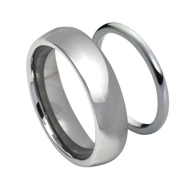 Tungsten Wedding Band Silver Rings 2mm And 6mm Mens Wedding Band Matching Set Womens Wedding Band His And Hers Rings Unisex Wedding Bands