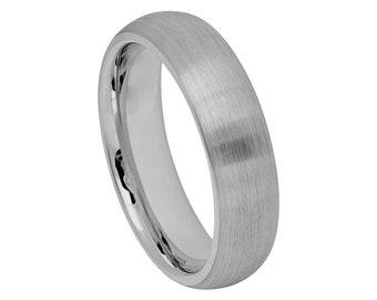 Tungsten Wedding Band Silver Ring Mens Wedding Band 6mm Engagement Ring Brushed Silver Tungsten Carbide Domed Man Wedding Band Classic
