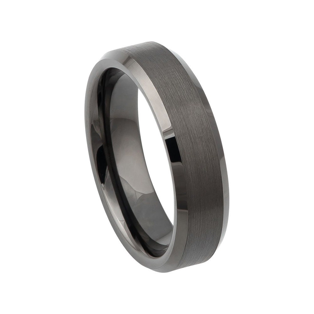 Grey Ring Mens Wedding Band 6mm Engagement Band Gunmetal