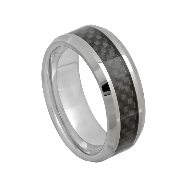 Tungsten Carbide Grey Carbon Fiber Ring Mens Engagement Wedding Band Silver NEW 