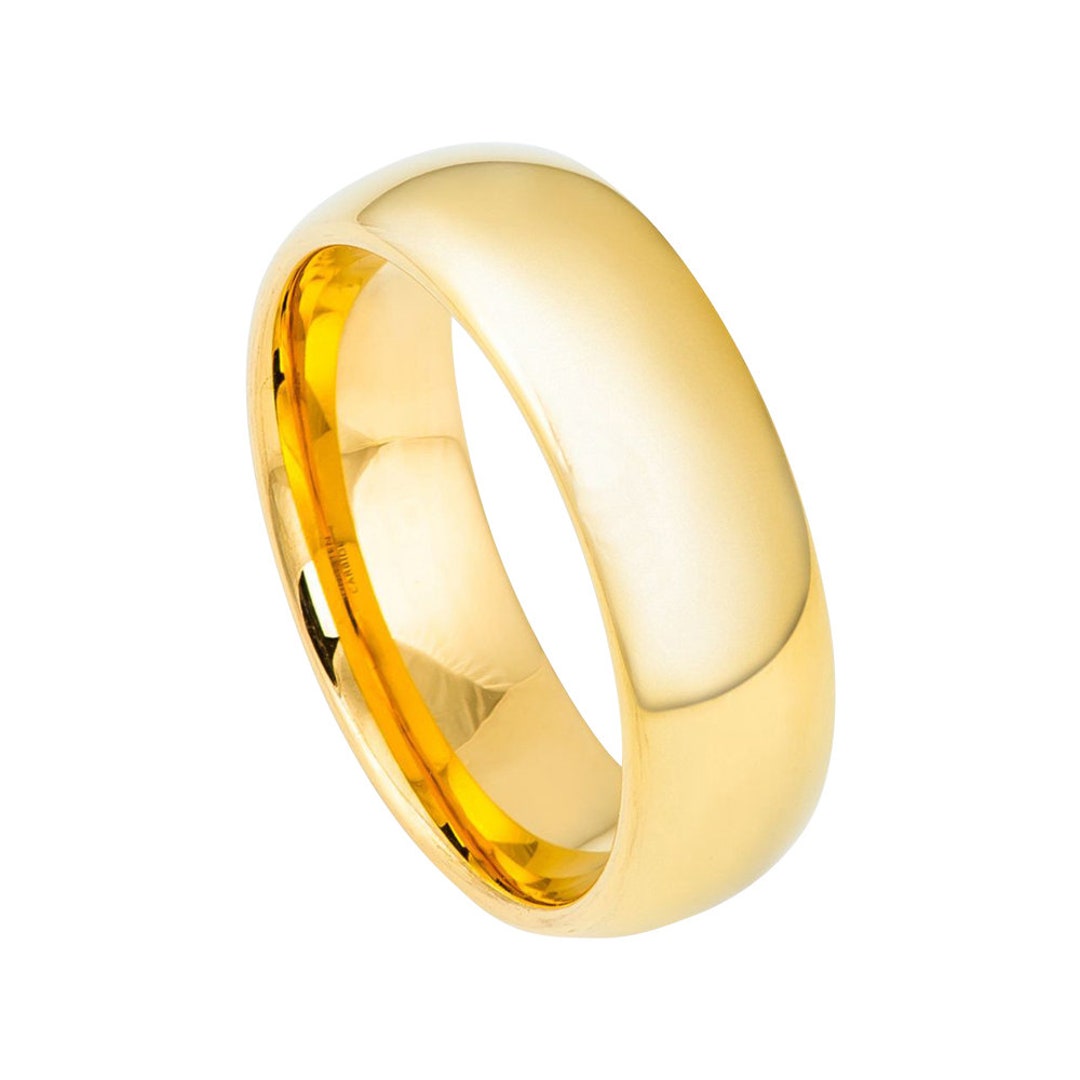 Tungsten Wedding Band 18k Yellow Gold Ring Mens Wedding Band 7mm ...