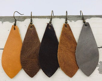 Boucles d’oreilles en cuir-Boucles d’oreilles ovales en cuir - Boho Chic rustique -1 « -2 » Boucles d’oreilles prédécoupées-Fournitures d’artisanat de bricolage