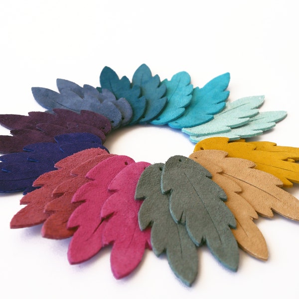 Leather Earrings-Bright Color-Leather Leaf Earrings-Rustic Boho Chic-1" -2" Pre-Cut Earrings-Diy Craft Supplies-Earring Kit