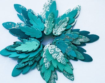 Leather Earrings-Leather Leaf Earrings-Rustic Boho Chic-1" -2" Pre-Cut Earrings-Diy Craft Supplies- Mixed Blues
