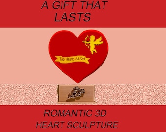 A 3D Printed Heart With A Banner That Can Be Personalized  On A Brass Base & Flower Sculpture For Home Or Office Decor As A Unique Display