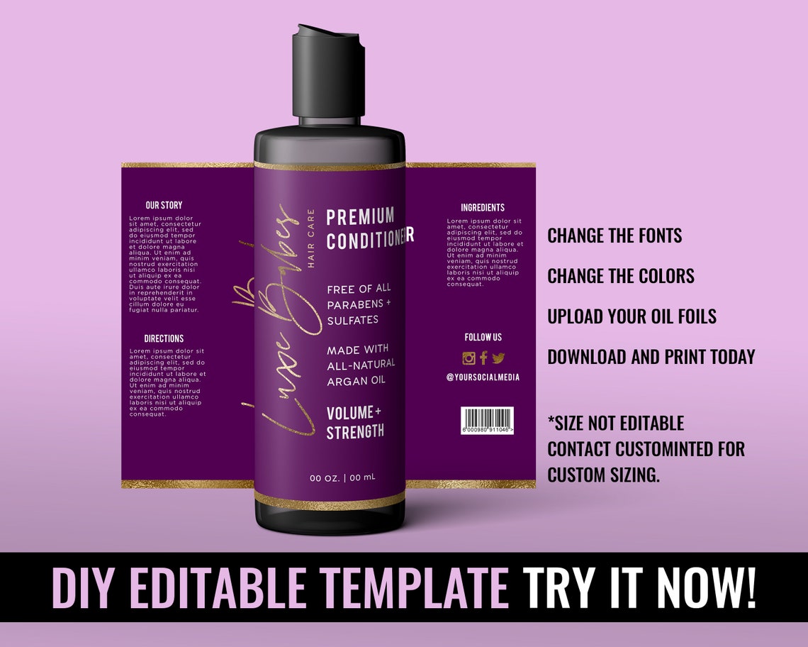 DIY Editable Shampoo Conditioner Label Template Beauty Etsy Australia