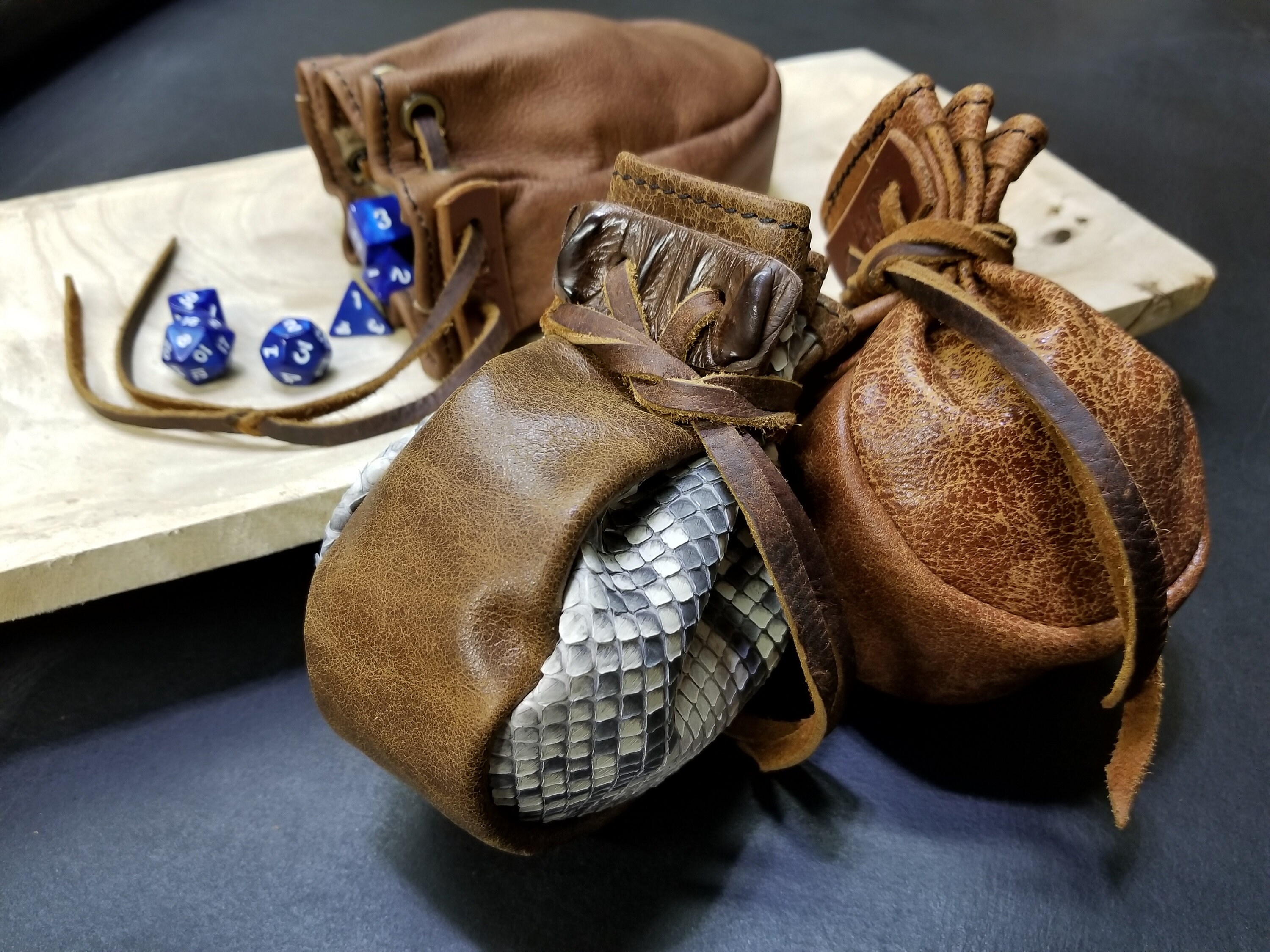 small leather drawstring pouch