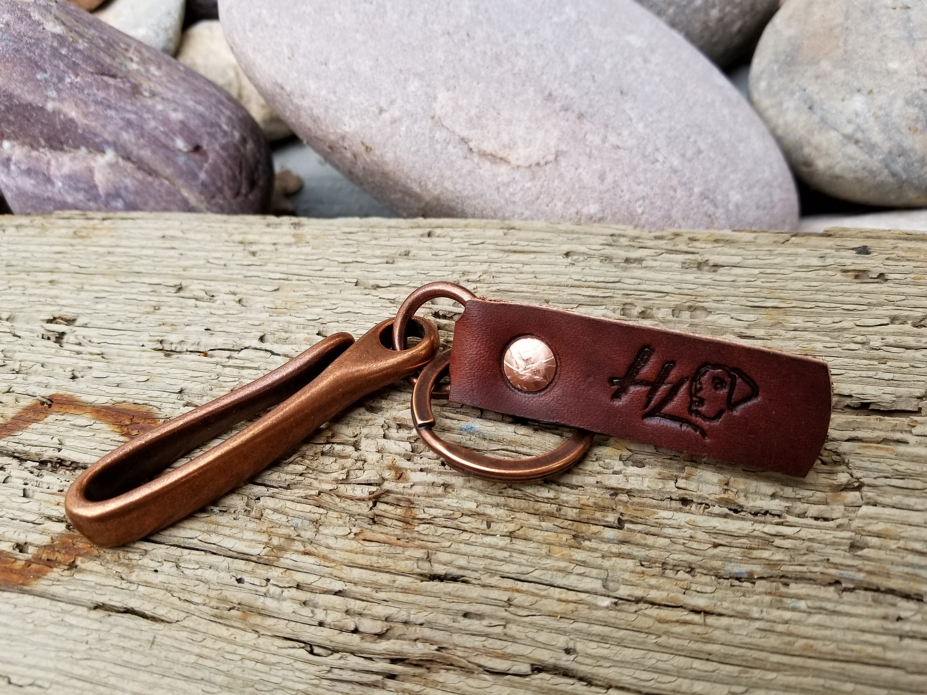 Hook Leather Keyfob, Leather Keychain by Hellhound Leather Co Nickel Plate