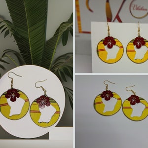 Boucles d'oreilles rondes et légères Guyane en tissu madras, fait main en France