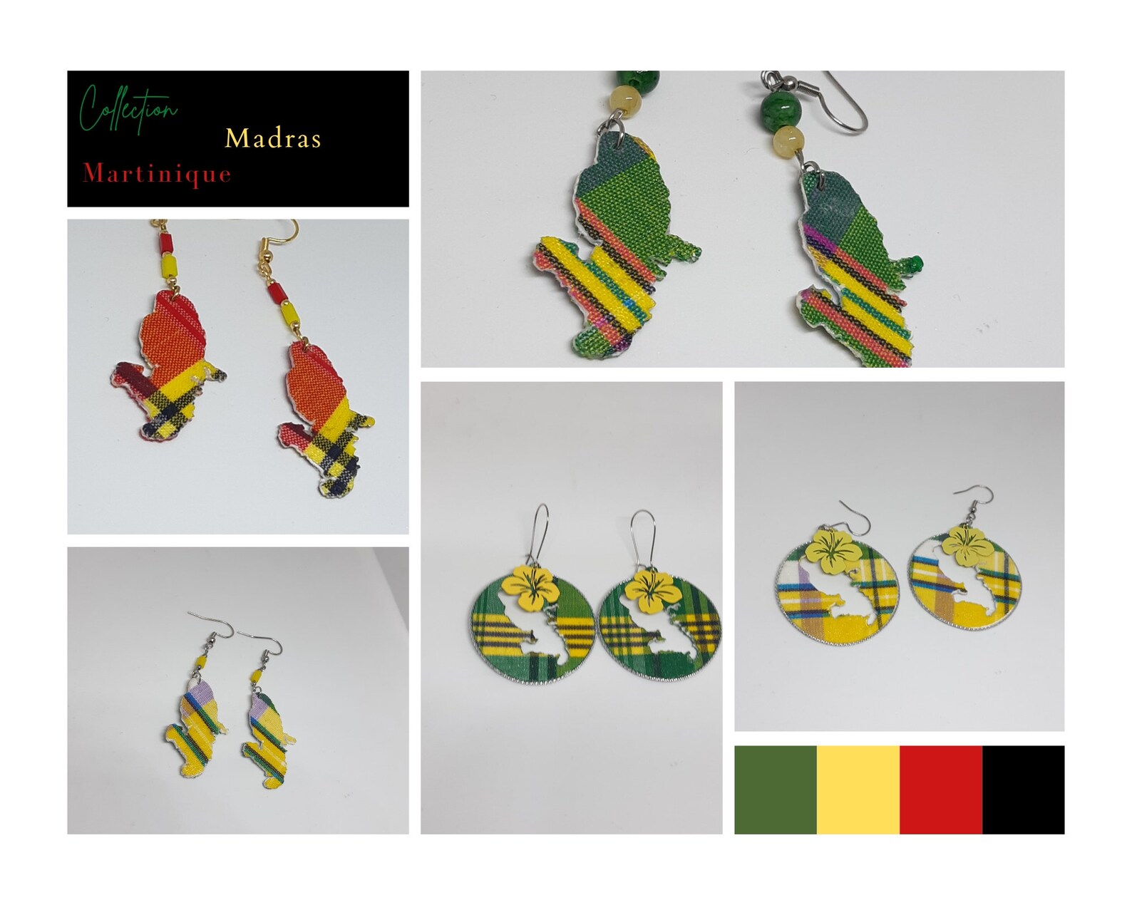 Boucles d'oreilles carte de la Martinique en tissu madras | Etsy