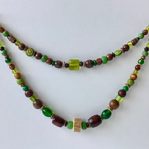 Viking Tortoise-Brooch style Woodland-tone Antler & Trade Bead Necklace Set
