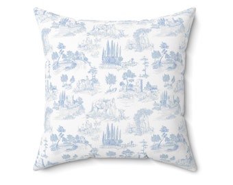 Baby Blue Toile de Jouy Pillow Cover | Soft Faux Suede Fabric | Pretty Vintage French Art | Blue & White Toile de Jouy | Decorative Cushion