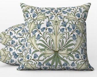 Outdoor Pillows | Weatherproof Garden Cushions | William Morris Vintage Floral | Bluebell Blue Green Pattern | Outside Decorative Cushion