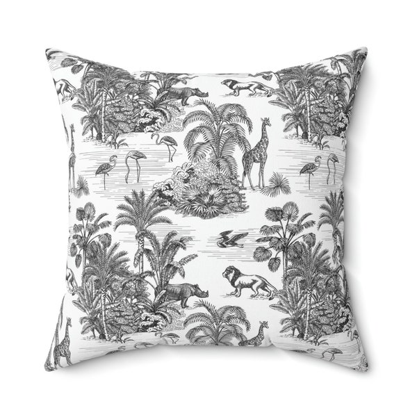 Chinoiserie Jungle Pillow Cover | Soft Faux Suede Fabric | Pretty Asian Pattern | Black & White French Toile de Jouy | Decorative Cushion