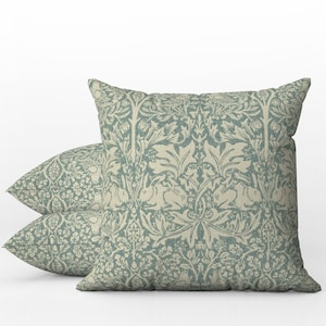 Outdoor Pillows | Weatherproof Garden Cushions | William Morris Vintage Floral | Brer Rabbit Blue Slate Vellum | English Country House Style