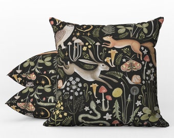 Outdoor Pillows | Weatherproof Garden Cushions | Enchanted Forest Pattern | Magical Woodland Animals Print | Countryside Garden House Style