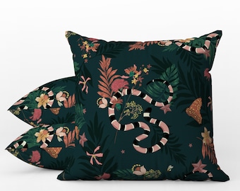 Outdoor Pillows | Weatherproof Garden Cushions | Enchanted Jungle Snake | Boho Exotic Pattern | Decorative Waterproof Home Garden Pillows