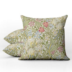 Outdoor Pillows | Weatherproof Garden Cushions | William Morris Vintage Floral | Golden Lily Pattern | Antique English Countryside Style