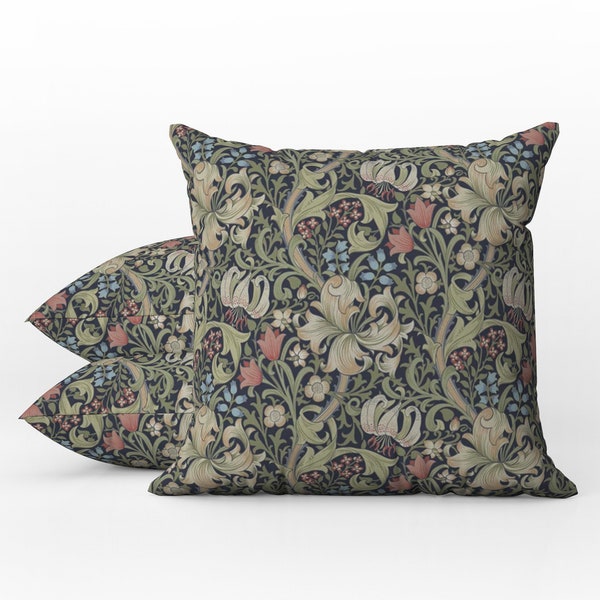 Outdoor Pillows | Weatherproof Garden Cushions | William Morris Vintage Floral | Golden Lily Dark Charcoal | Country House Style