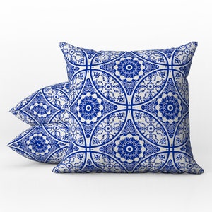 Outdoor Pillows | Weatherproof Garden Cushions | Lisbon Portuguese Tile | Blue & White Mediterranean | Decorative Waterproof Garden Pillows