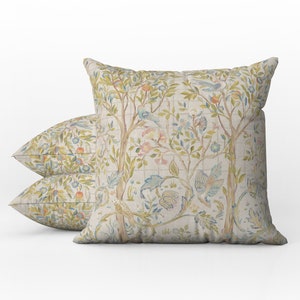 Outdoor Pillows | Weatherproof Garden Cushions | William Morris Vintage Floral | Melsetter Trellis Ivory Sage Green | Beach House Style