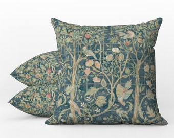 Outdoor Pillows | Weatherproof Garden Cushions | William Morris Vintage Floral | Melsetter Trellis Teal Blue Green | Country House Style