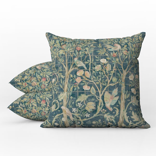 Outdoor Pillows | Weatherproof Garden Cushions | William Morris Vintage Floral | Melsetter Trellis Teal Blue Green | Country House Style