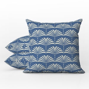 Outdoor Pillows | Weatherproof Garden Cushions | Art Deco Fan Print | Fresh Blue & White Pattern | Decorative Waterproof Home Garden Pillows