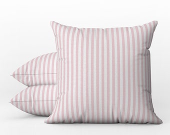 Outdoor Pillows | Weatherproof Garden Cushions | Striped Baby Pink White Print | Stripes Pattern | Decorative Waterproof Garden Pillows